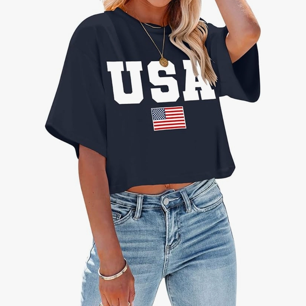 USA Navy Blue Women's Crop Top New